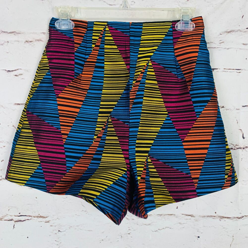 BCBGMAXAZRIA Womens Geometric High Rise Waist Hot Pants Multicolor Shorts Size 0
